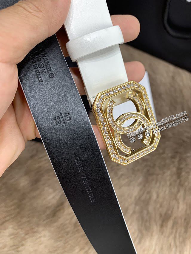 Chanel女士皮帶 香奈兒小香鑽圈雙面用小牛皮腰帶  jjp1173